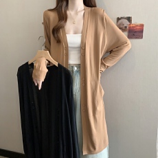 批发实拍黑色冰丝防晒<b class='q'>开衫</b>女夏胖mm大码空调衫宽松显瘦中<b class='q'>长款</b><b class='q'>针织</b>外套