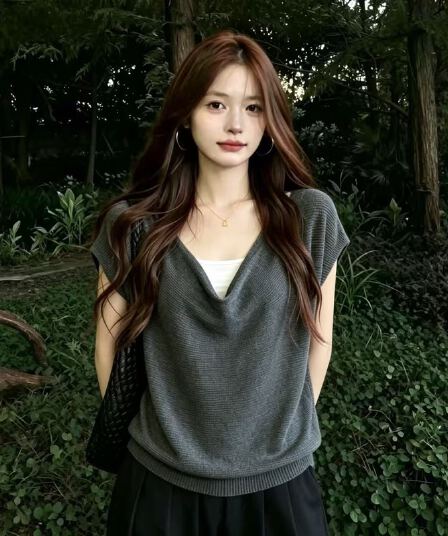 실사 다용도 흔들다 칼라 뒤로 스트랩 반팔 티셔츠 여성 2026 여름 빅 사이즈 지방 mm 루즈핏 슬림해 보이는 니트 맨위