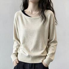 批发实拍~2026秋冬新款大码胖mm<b class='q'>假两件</b>一字肩针织女长袖宽松显瘦毛衣