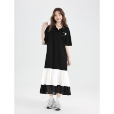 批发<b class='q'>孕妇装</b>夏新款宽松拼接POLO领短袖针织哺乳<b class='q'>连衣裙</b>