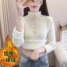 批发加绒加厚一体绒毛衣时尚内搭大码半高领打底洋气保暖哺乳上衣