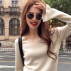 批发v领长袖打底毛衣针织衫2025秋冬季蕾丝拼接内搭高级感哺乳上衣