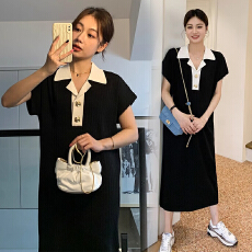 孕妇装夏季新款赫本风polo领冰丝针织显瘦哺乳裙子