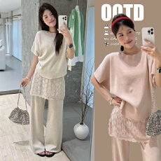 批发孕妇装夏季时尚针织显瘦<b class='q'>上衣</b>+长裤拼接蕾丝<b class='q'>哺乳</b><b class='q'>衣</b>两件套