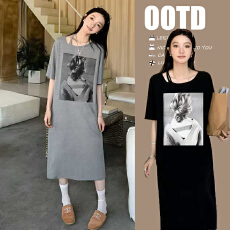 批发孕妇装冰丝针织露肩印花短袖连衣裙夏季2026新款中长款哺乳衣