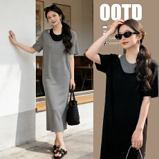 批发实拍 现孕妇装2026夏季新款撞色拼接假两件针织连衣裙