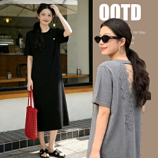 批发实拍 现孕妇装针织拼接蕾丝镂空遮肚中长款孕妇哺乳连衣裙