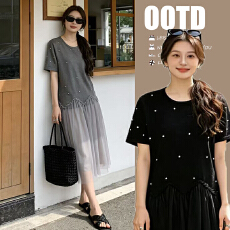 批发实拍 现孕妇装连衣裙2026夏季针织拼接网纱中长款孕妇裙