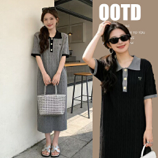 批发实拍 孕妇装夏季<b class='q'>韩版</b>时尚麻花减龄显瘦Polo领冰丝针织哺乳连衣裙