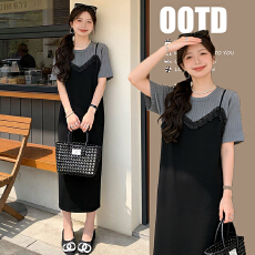 批发<b class='q'>实拍</b> <b class='q'>孕妇装</b>夏季时尚假两件冰丝针织宽松遮肚<b class='q'>孕妇</b><b class='q'>裙</b>