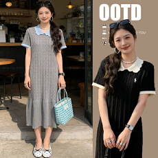 实拍 孕妇装夏季新款翻领宽松针织连衣裙韩版辣妈外出中长哺乳衣