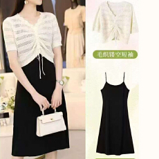 孕妇装夏季时尚镂空针织背心连衣裙套装辣妈外出中长款哺乳连衣裙