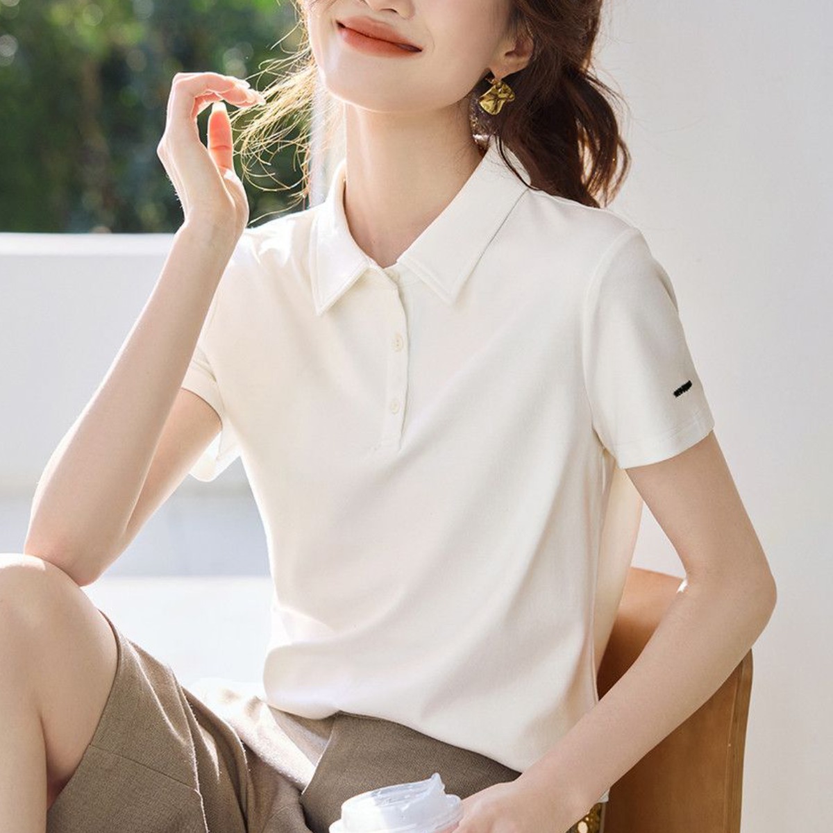 단색 기초 polo 여성 티셔츠 2026 봄 여름 새로운 출퇴근 다용도 반팔 블라우스