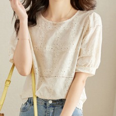 批发实拍 <b class='q'>雪纺衫</b>女短袖夏天2026新款洋气小衫百搭气质宽松女人味上衣