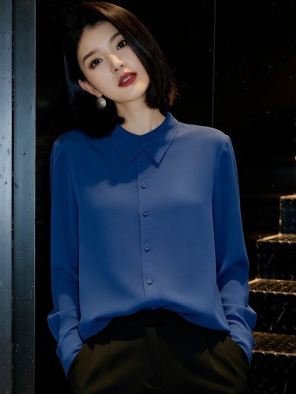 긴팔 여성 셔츠 2026 봄 새로운 한국 스타일 루즈핏 폴로 칼라 단색 맨위 디자인 센스 연령 감소 다용도 셔츠