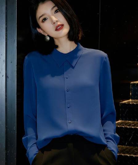 긴팔 여성 셔츠 2026 봄 새로운 한국 스타일 루즈핏 폴로 칼라 단색 맨위 디자인 센스 연령 감소 다용도 셔츠