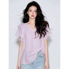 批发夏日绝美设计感上衣女2026<b class='q'>新款</b>小众设计感独特漂亮宽松荷叶袖衬衫