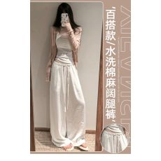 批发<b class='q'>孕妇</b><b class='q'>裤</b>亚麻阔腿裤夏季薄款2026新款有内衬休闲速干不勒肚子直筒裤