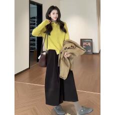 批发秋季新款慵懒宽松显瘦百搭连帽开衫毛衣加灯芯绒八分阔腿裤套装