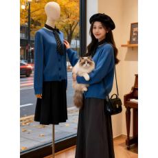 批发韩系慵懒风针织开衫毛衣A字半身裙套装秋季显瘦减龄高级感两件套