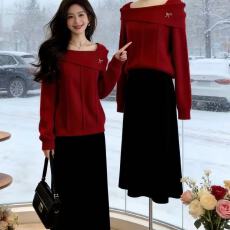 批发<b class='q'>冬</b>装2026超火一整套独特漂亮节日氛围感穿搭红色新年毛衣套装女裙