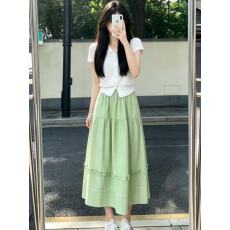 批发法式巨好看小清新减龄短袖上衣套装裙女夏季2026新款半身裙两件套