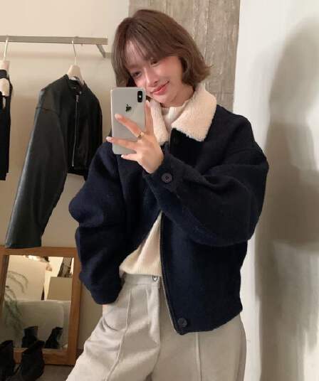 imiss 한 부서 폴로 칼라 패치워크 색상 양 낙타 털 재킷 2026 가을 겨울 새로운 지퍼 보온 다용도 맨위 여성