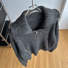 批发蝶宝嘻 le*re深灰粗棒针立领毛衣开衫上衣外套女秋冬 超厚实一件