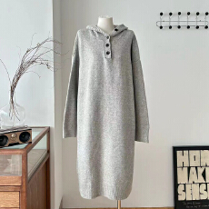 批发10/16入梦童话冬季慵懒风连帽净版毛衣<b class='q'>裙</b>女过膝长款连衣<b class='q'>裙</b>