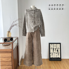 秋冬搭配整套女装2025新款韩版小香风外套 针织毛衣休闲裤两件套