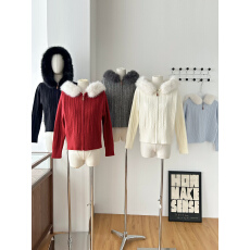 批发拉链毛绒连帽<b class='q'>针织</b><b class='q'>开衫</b>女麻花纹收腰气质毛衣外套