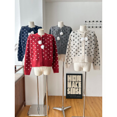 批发洋气百搭灰色波点针织开衫女<b class='q'>春</b>季2025新款叠穿设计感小众显瘦长袖