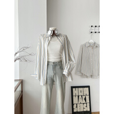 批发KERNEL COSMOS 24SS 冰镇青柠苏打 春夏慵懒条纹宽松休闲防晒<b class='q'>衬衫</b>