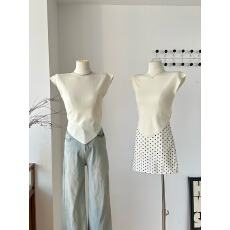 批发不规则半高领纯色短袖t恤女2026早春小个子修身显瘦气质短款上衣