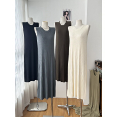 批发法式气质轻熟风圆领无袖连衣裙<b class='q'>白色</b>时尚简约风中长裙2026夏季新款