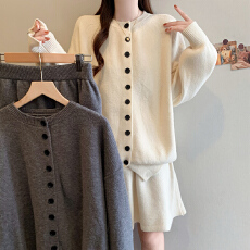 批发实拍2025<b class='q'>冬</b>季新款大码女时尚高级感宽松慵懒风针织开衫半身裙套装