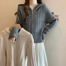 批发实拍2025秋冬新款大码女小个子慵懒宽松显瘦拉链连帽针织开衫外套