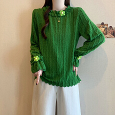 批发<b class='q'>实拍</b>2026春季新款<b class='q'>大码</b>复古港风设计感小众独特显瘦喇叭袖衬衫上衣