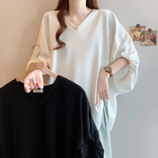 批发实拍2026夏新款大码时尚不规则设计宽松显瘦休闲纯色百搭T恤上衣