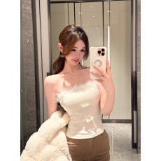 批发实拍实价法式毛毛拼接御姐抹胸羊绒上衣性感秋冬内搭外穿修身裹胸