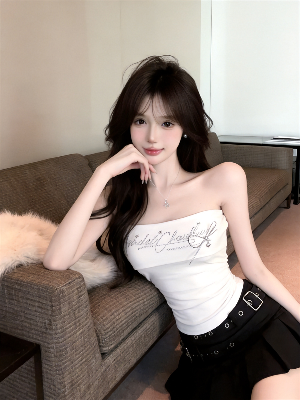 실사 정가 섹시함 핫걸 나비 매듭 알파벳 핫픽스 몸매 가꾸기 튜브탑 맨위 여성