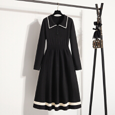 批发实拍大码女装2025秋冬款优雅气质撞色显瘦收腰针织连衣裙内搭裙子