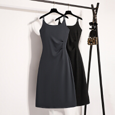 批发实拍大码女装2026夏新款法式褶皱吊带连衣裙收腰修身显瘦打底裙子