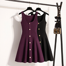 批发实拍大码女装2026夏新款法式气质收腰显瘦无袖背心裙高级感针织裙