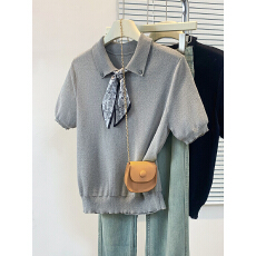 批发实拍大码女装2026夏装新款针织衫上衣设计感丝巾<b class='q'>薄</b>款显瘦百搭T恤