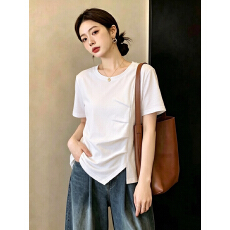 批发实拍大码女装2026夏新T恤胖MM洋气设计感不规则下摆减龄遮肚上衣