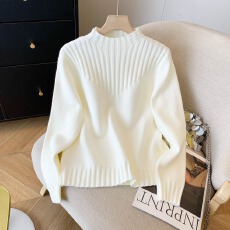 实拍简约温柔风半高领内搭针织衫秋冬新款竖条纹软糯长袖毛衣