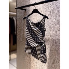 批发美式辣妹条纹印花斜领<b class='q'>吊带</b>背心女夏季新款设计感不规则无袖上衣