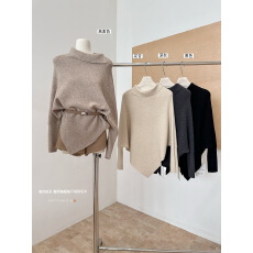 批发秋意正浓慵懒<b class='q'>宽松</b>显瘦高领蝙蝠袖毛衣针织衫上衣女