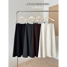 批发<b class='q'>新款</b>法式通勤松紧腰裙子毛呢高腰显瘦大摆气质加绒伞裙